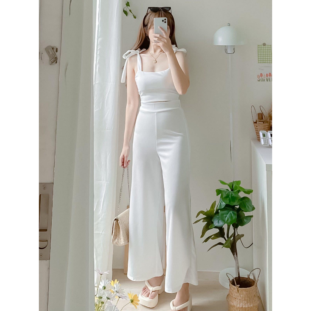 JER JEN RIRI SELF TIE CROP TOP AND HIGH WAIST PANTS TERNO CASUAL FORMAL OOTD Shopee Philippines