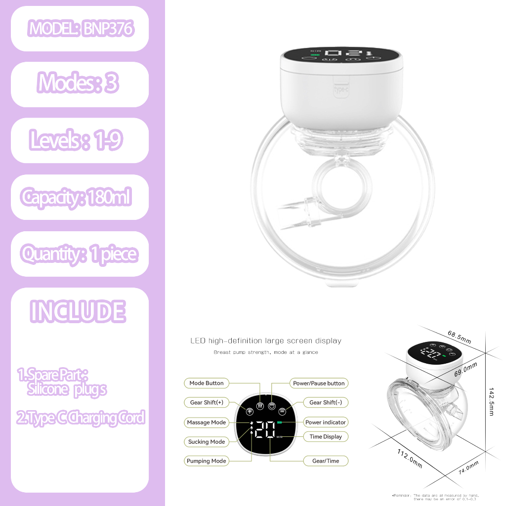 BAONEO Wearable Electric Breast Pump 4 Modes & 12 Gears Rechargeable ...