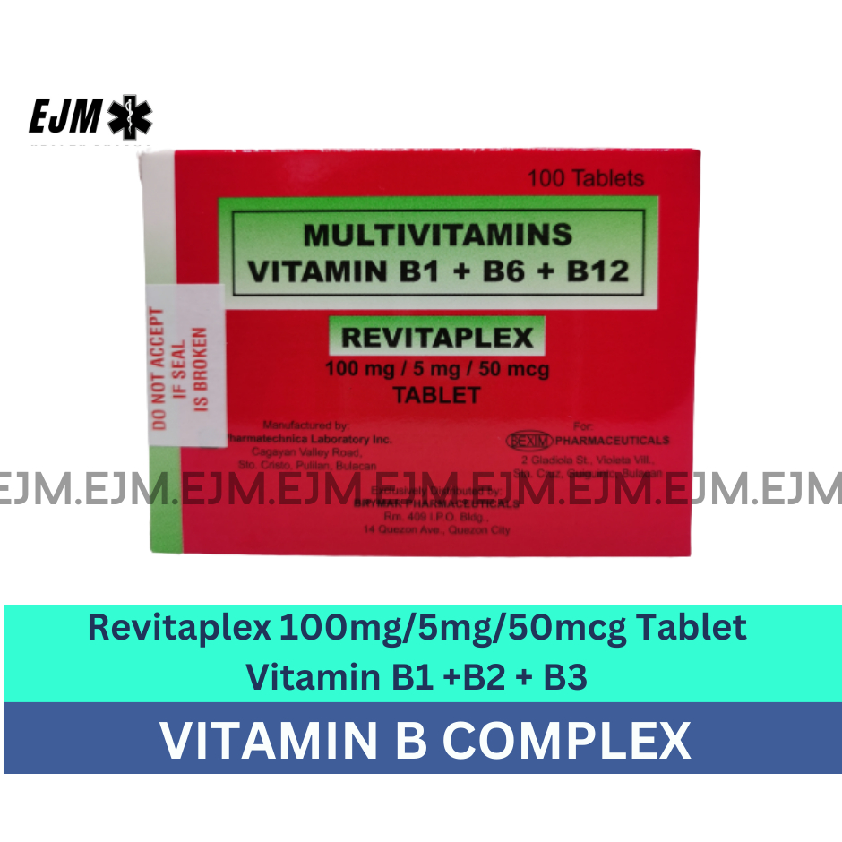 Multivitamins+ vitamins B1+B6+B12 (REVITAPLEX) 100mg/5mg/50mcg tablet