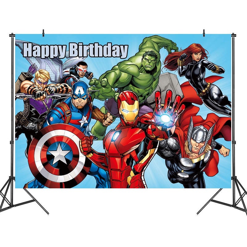 Marvel AVENGERS Party Backdrop Stand Photobooth Vinyl Cloth Children's ...