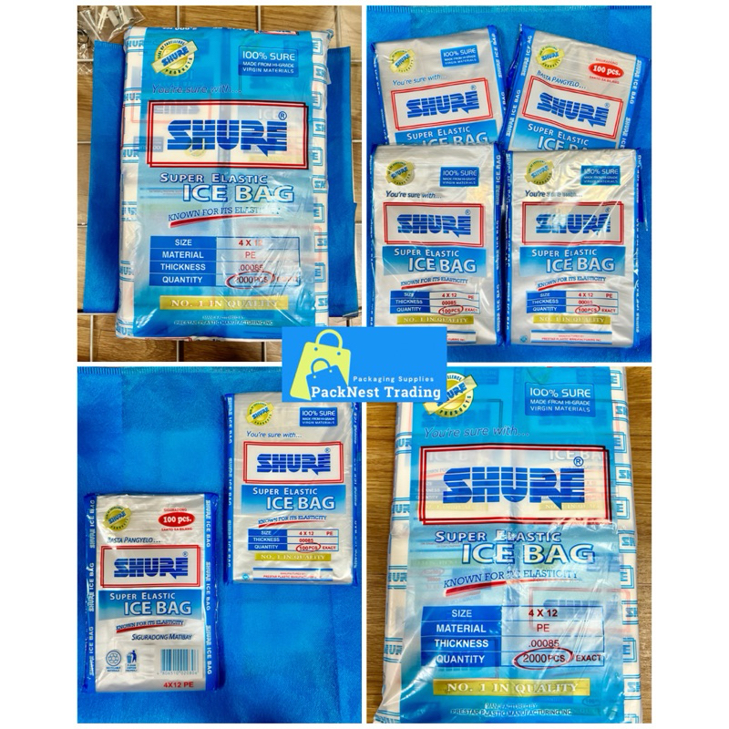 SHURE 4x12 Super Elastic Plastic Ice Bag (10packs/ 1,000pcs), with ...