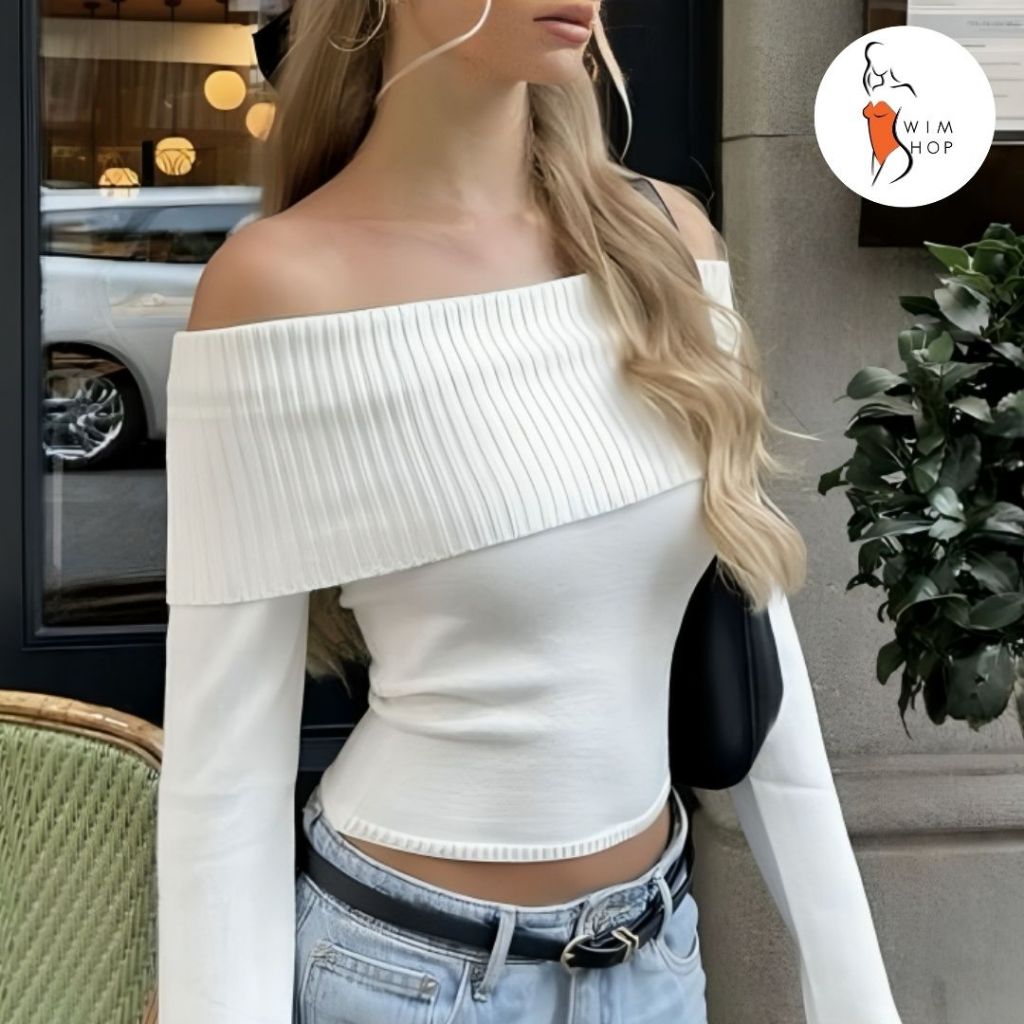 SS GEMMA Off Shoulder Longsleeve Top Plain Casual Knit Fabric Shopee Philippines