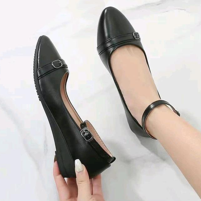 [GBB] 1 Inch wedge Leather black School shoes for women sandals for ...