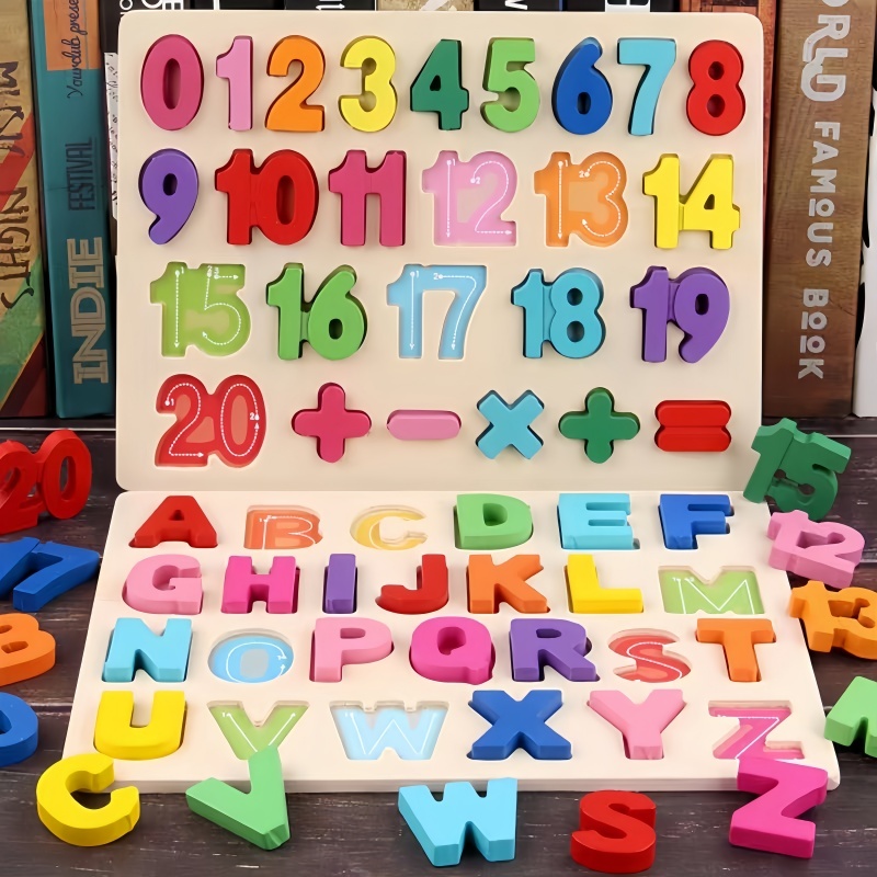 U toys ABC Alphabet Digital Puzzle Wooden Toys Kid Number Letter shape ...