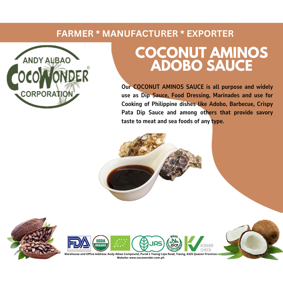 COCONUT AMINOS ADOBO SAUCE 150ML NonSoy, Savory, Salty, Light Sweet
