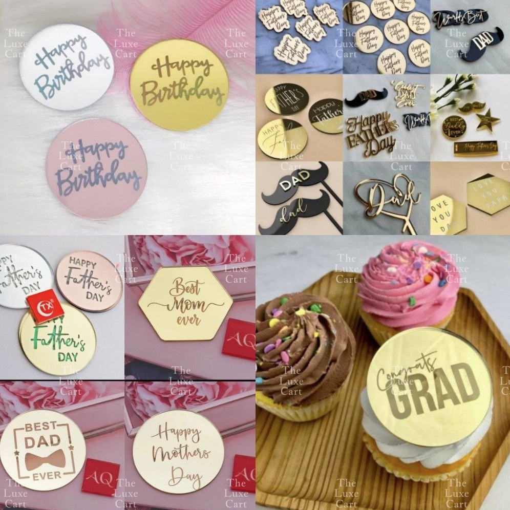 5pcs Acrylic Cupcake Topper Round Happy Birthday Cake Decoration TLC ...