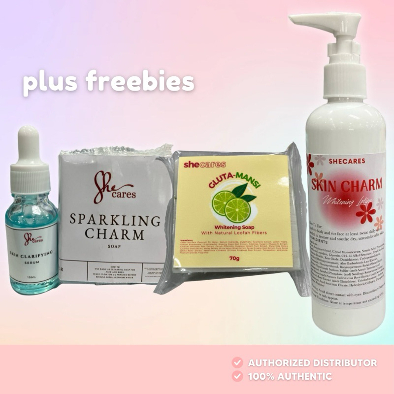 She Cares SKIN CLARIFYING SERUM • SPARKLING CHARM SOAP • SKIN CHARM ...