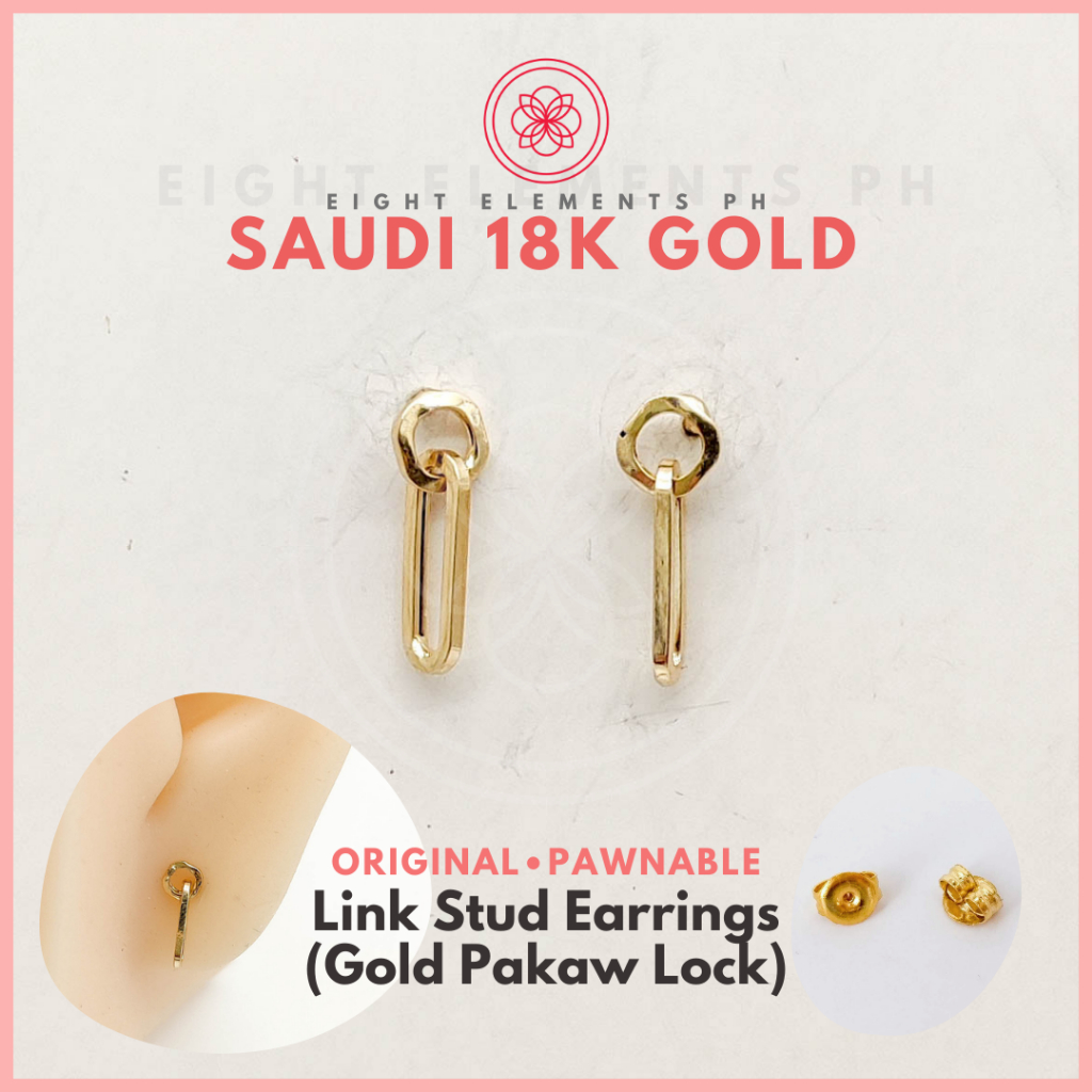 Cod Pawnable K Saudi Gold Earrings Minimalist Chain Link Stud