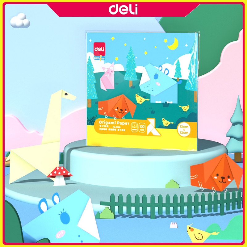 Deli Handmade Origami 100 Sheets DIY 10 Colors Paper Cut Art Craft ...