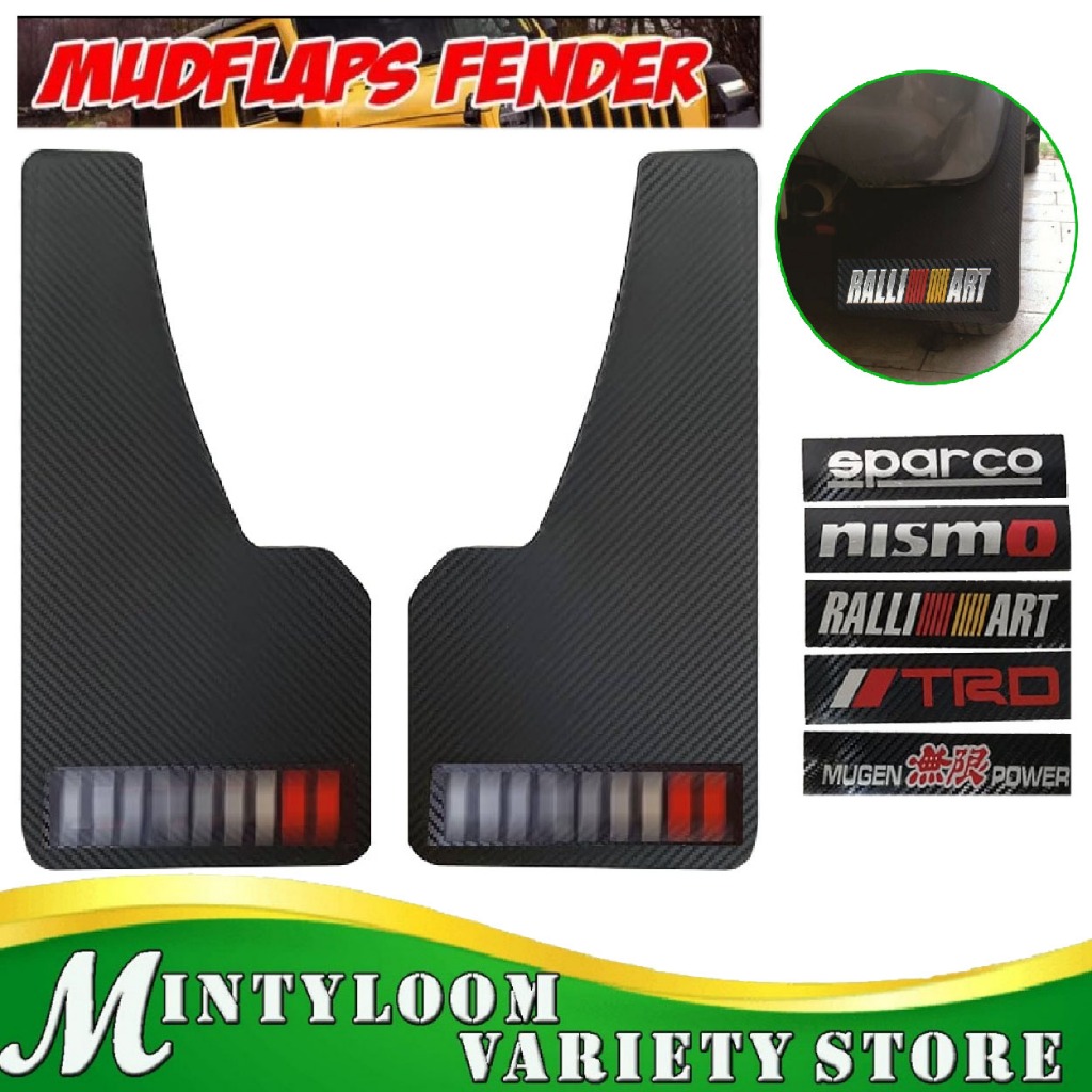 2Pcs MUGEN Power Style Carbon Fiber Look Mud Flaps Universal Fitment - Black 3D Finish