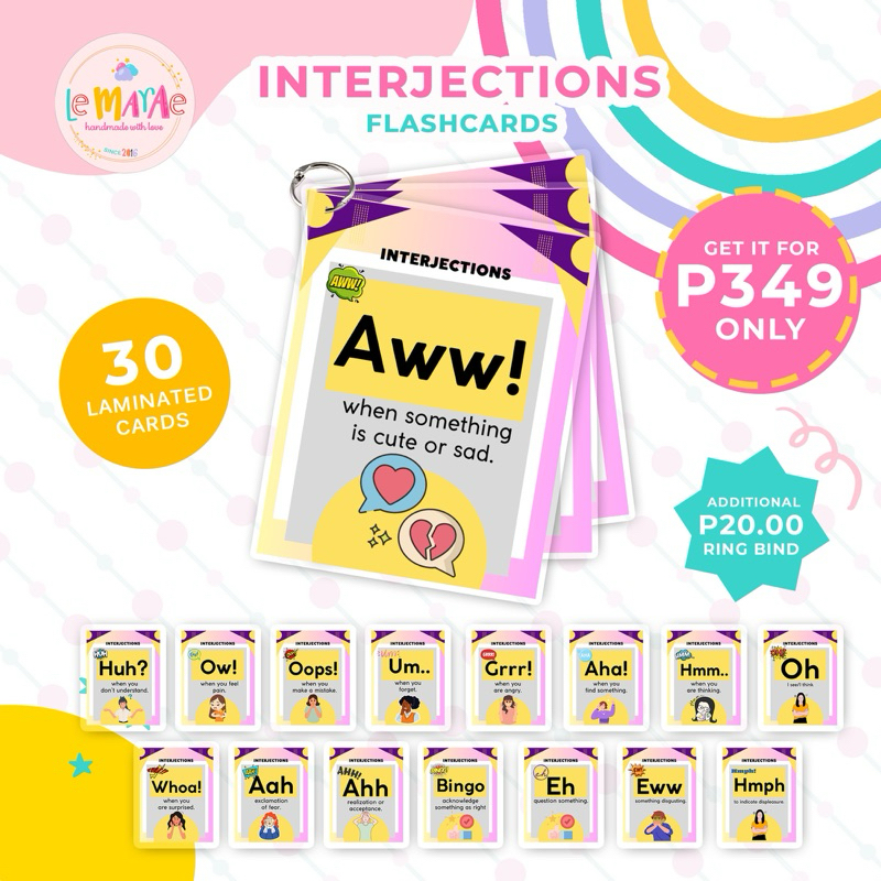 INTERJECTIONS Words Emotions Words Laminated Educational Flashcards ...