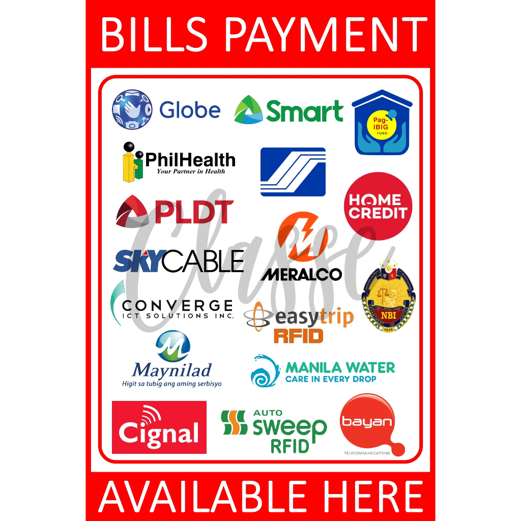 BILLS PAYMENT/LOAD LAMINATED SIGNAGES A4 SIZE 180GSM PAPER HIGH QUALITY ...