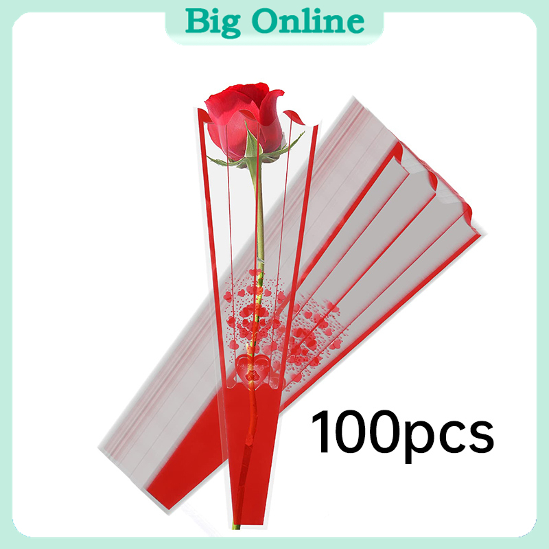 100pcs Transparent Floral Wrapper Double Bouquets Packaging Bags Rose ...