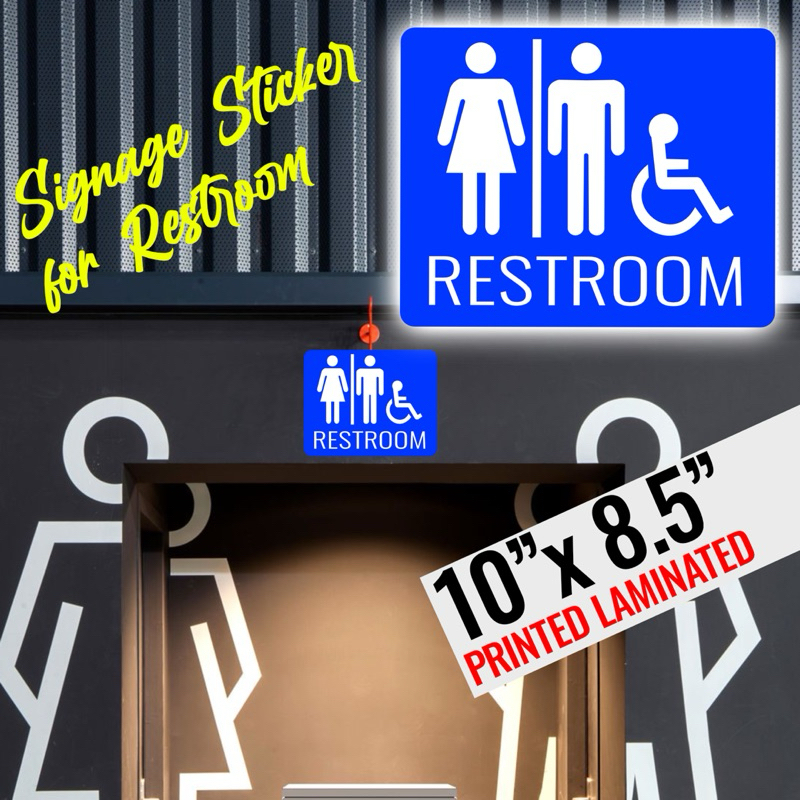 SIGNAGES STICKERS SET ( PUSH PULL, RESTROOM, ENTRANCE EXIT, EMERGENCY ...