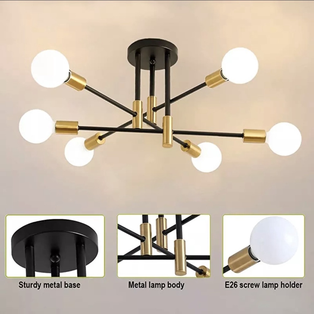 [ FREE BULBS]Nordic Ceiling Light 6-Light Modern Industrial Style ...