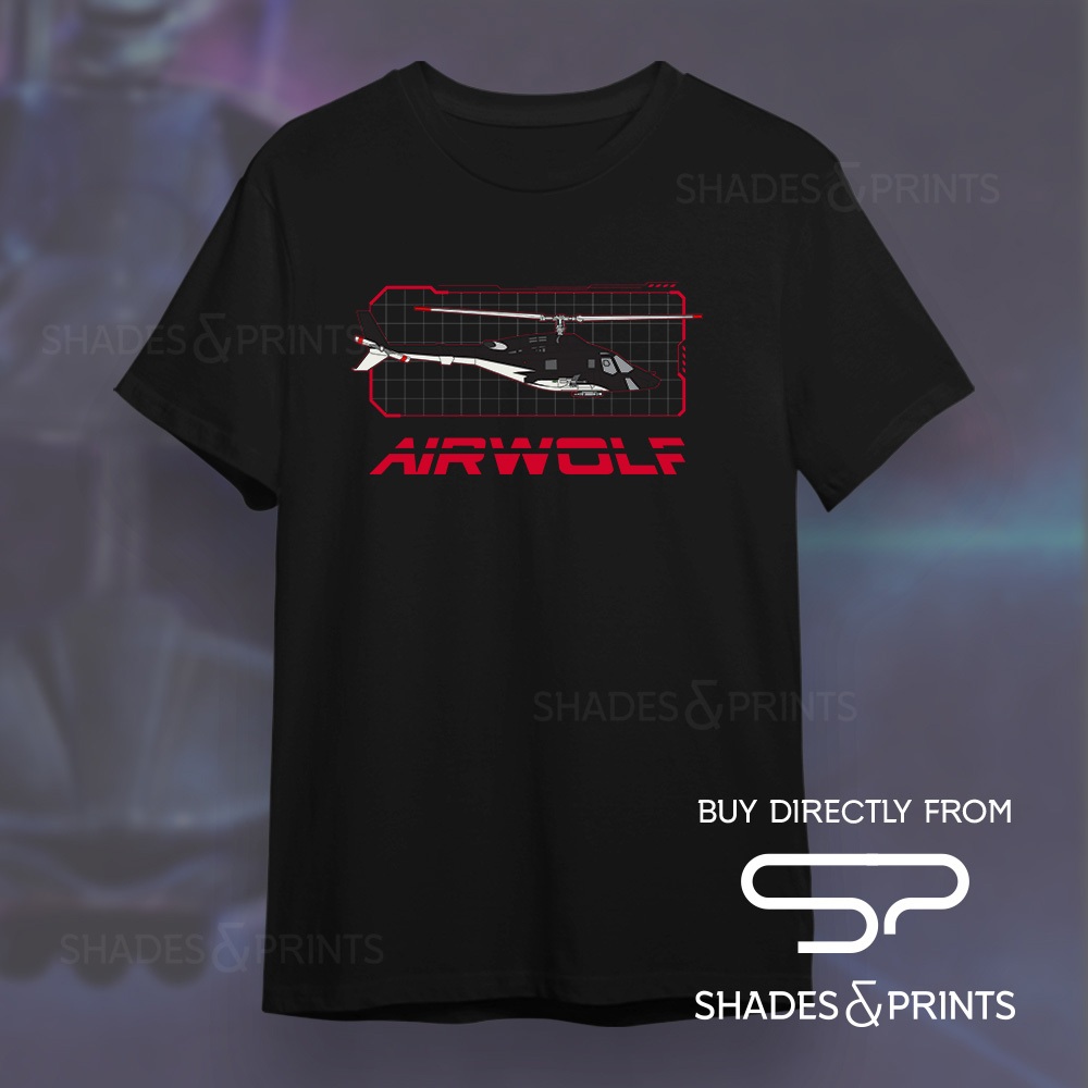 T-shirt Homme Airwolf Hélicoptère Militaire - Série TV Vintage - Taille S à 3XL - Noir