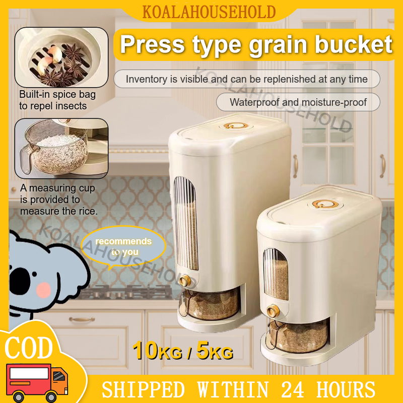 Rice dispenser 10kg/5kg Auto Push-Type Insect-Proof Rice Storage food ...
