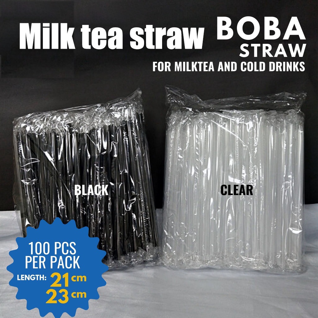 （100/300pcs）Pearl sago coconut straw, black individually packaged milk ...