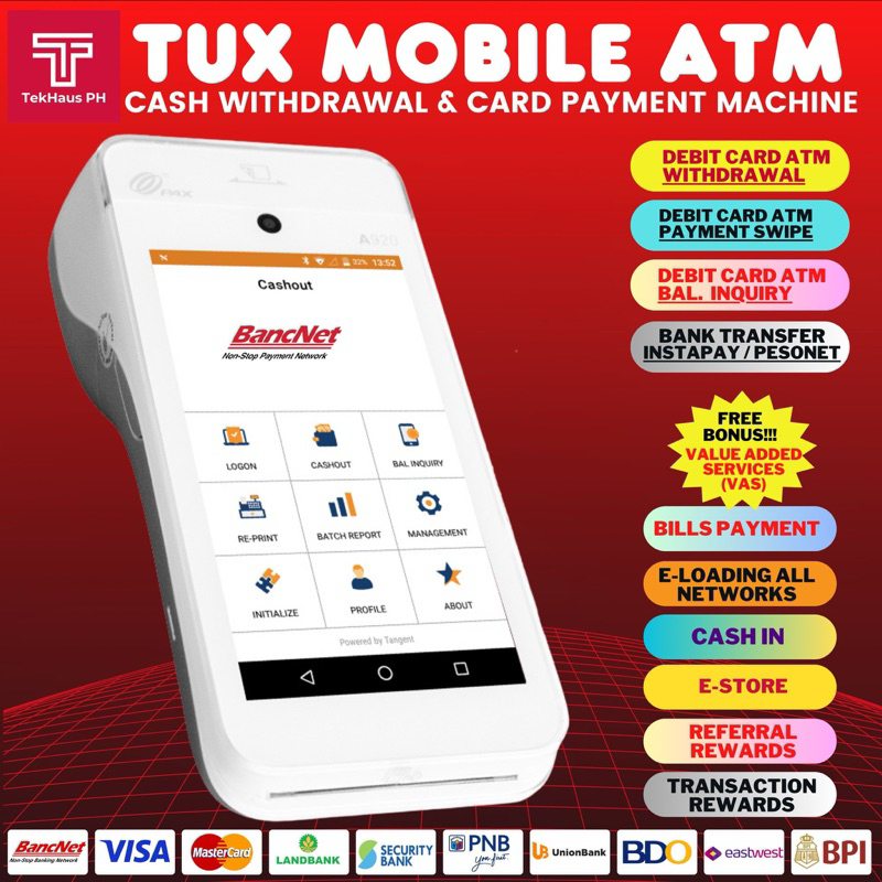 TUX Mobile ATM Cash Withdrawal and Card Payment Machine - BSP / BancNet ...