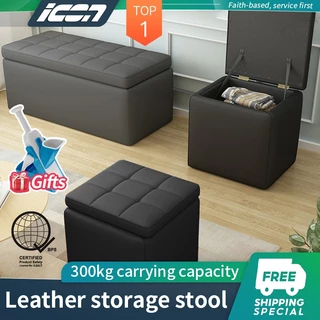 ICON Leather Ottoman Storage Box Stool Rectangular Storage Stool Sofa Folding Storage Chair