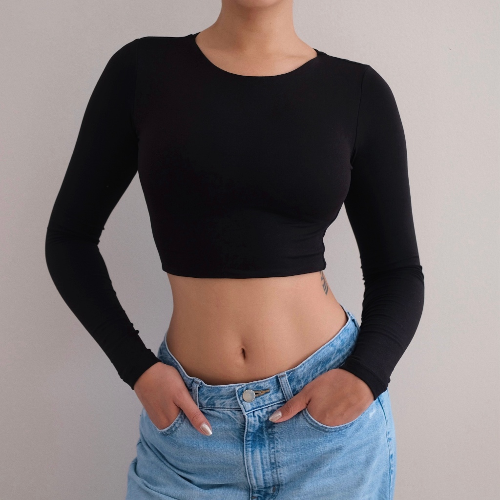 Mera Orlanda Long Sleeve Long Sleeve Crop Top Slim-fitting Crew Neck ...