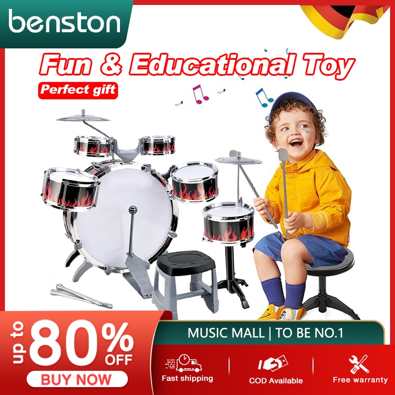 Toddler Drum Kit Musical Instruments Kids Jazz Drum Kit with Stool, Bass  Drum,3 Year Old Gifts