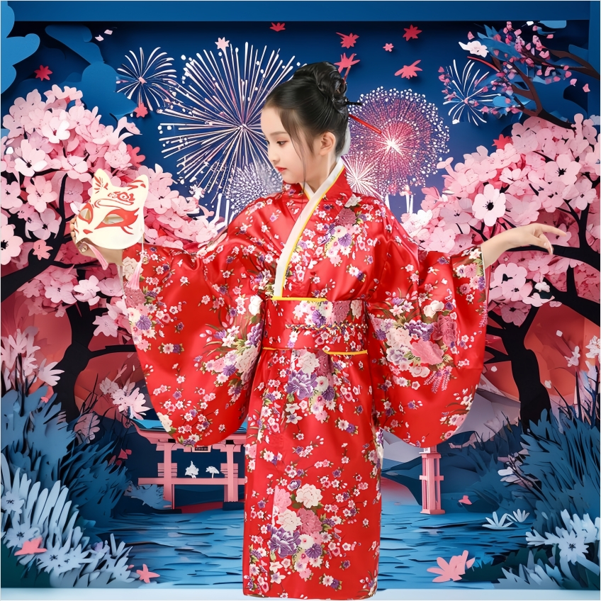 Japanese Kimono Robe Costume For Kids Girls Japanese Traditional Dress ...