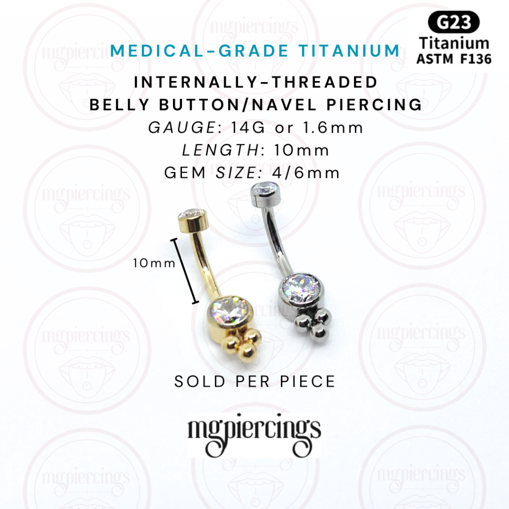 MGPIERCINGS Belly Button Navel CZ Medical-Grade Titanium G23 ASTM