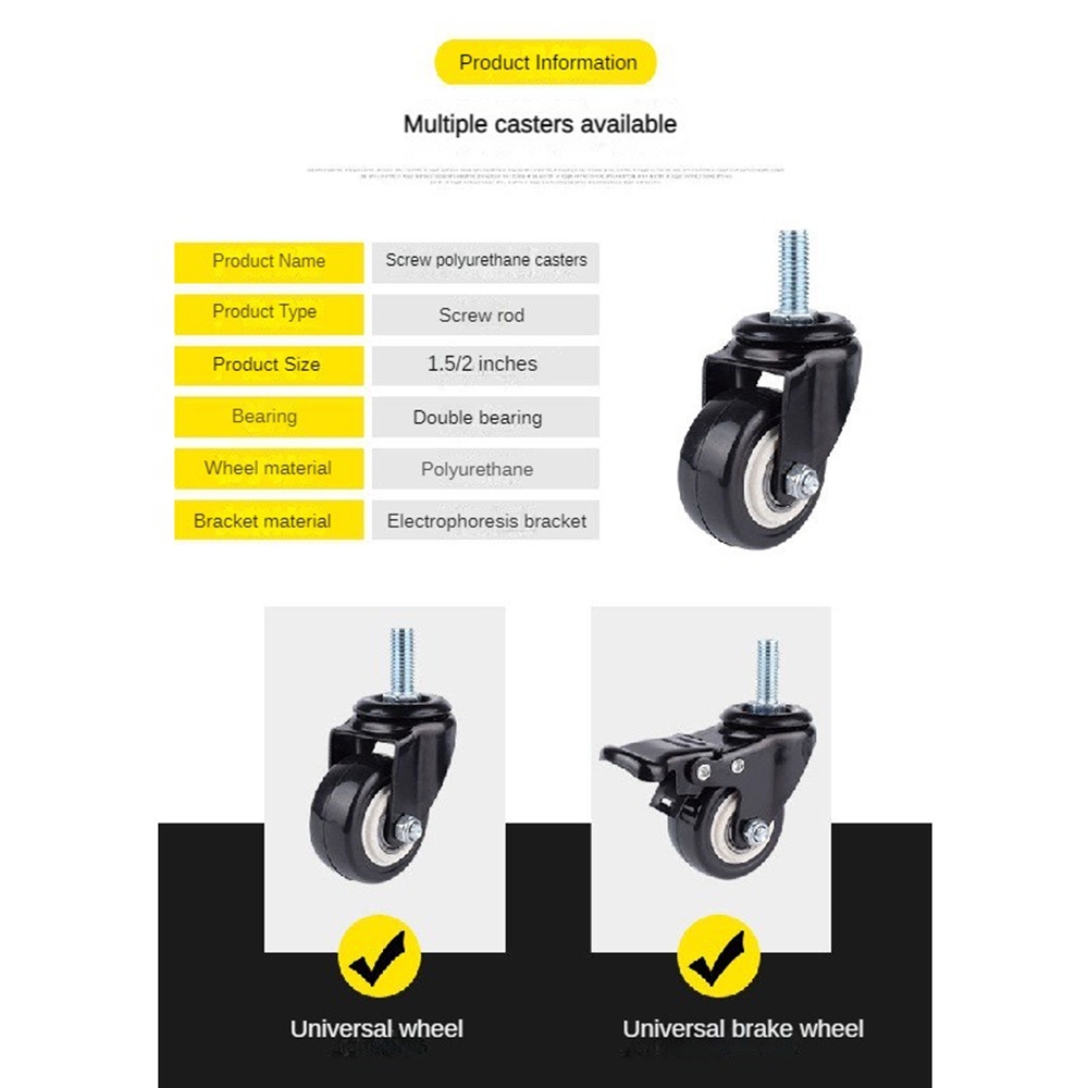 4PCS Heavy Duty Screw Caster Wheel Mute Double Shafts Swivel, With ...