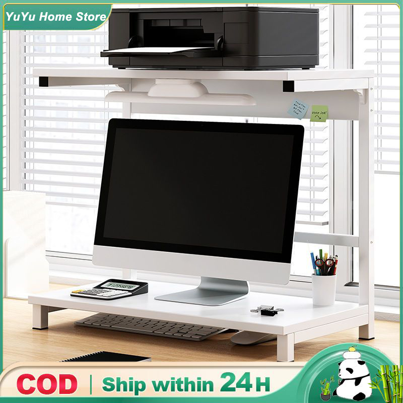 2 Layers Computer And Printer Desk Rack Stand Wooden Monitor Shelf Rack ...