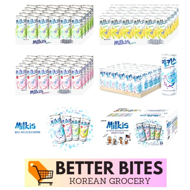 LOTTE MILKIS CAN 250 ML (APPLE, BANANA, MELON, PEACH, STRAWBERRY, MILK ...