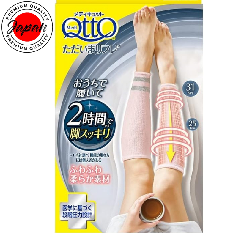 Dr Scholl Medi Qtto Tadaima Refresh Compression socks (Sakura Pink) free  size hours of wearing it at home Open Toe Lymph Care Made in Japan 100% 