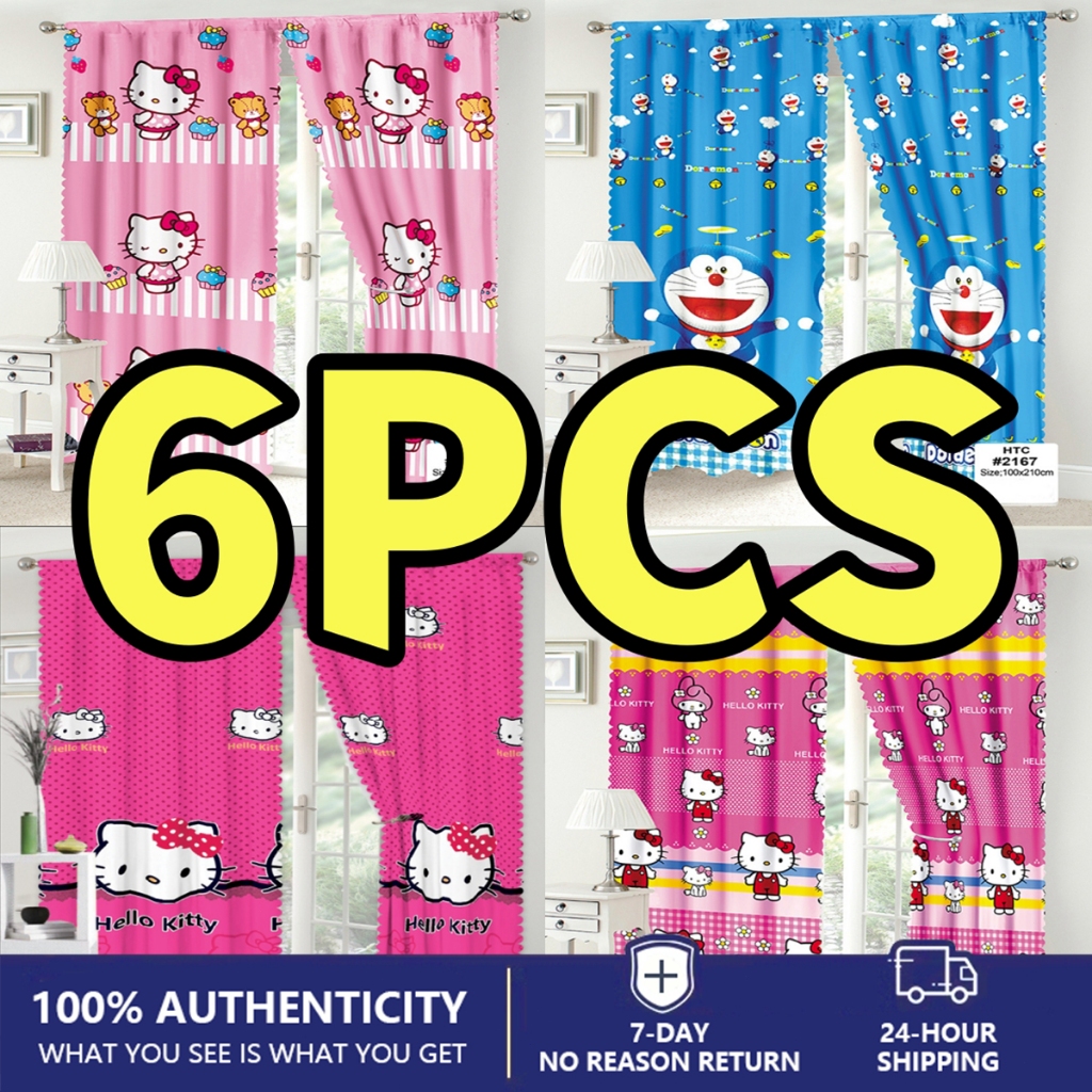 HTC 6PCS Hello Kitty Window Curtain Home Decor Cotton Curtain Kurtina ...