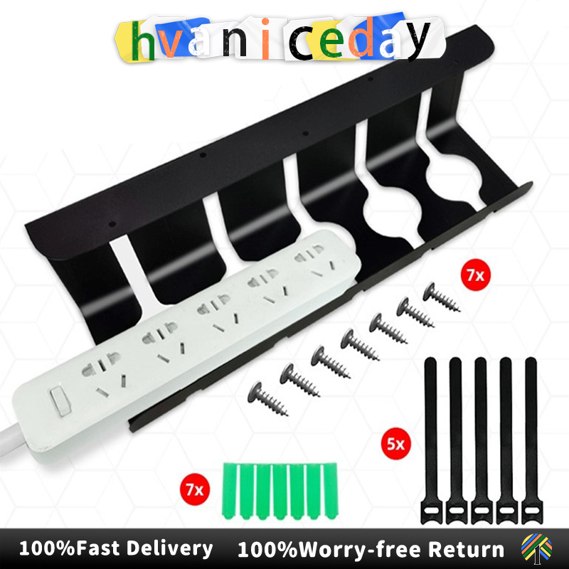 1 Pair No Drill Under Desk Cable Management Tray Metal Cable Rack Wire ...