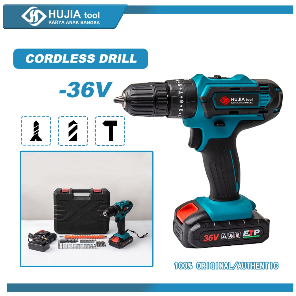 HUJIA 36V Impact Drill Cordless Heavy Duty 10mm Chuck Cordless Electric ...