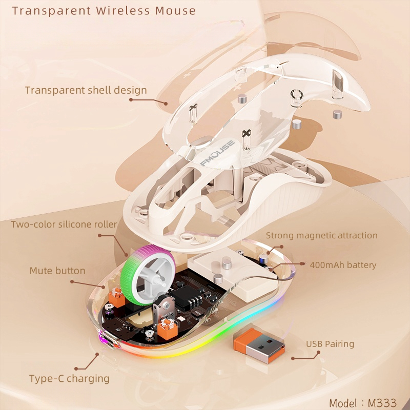 M333 Wireless Bluetooth Transparent Mouse Rechargeable Colorful ...