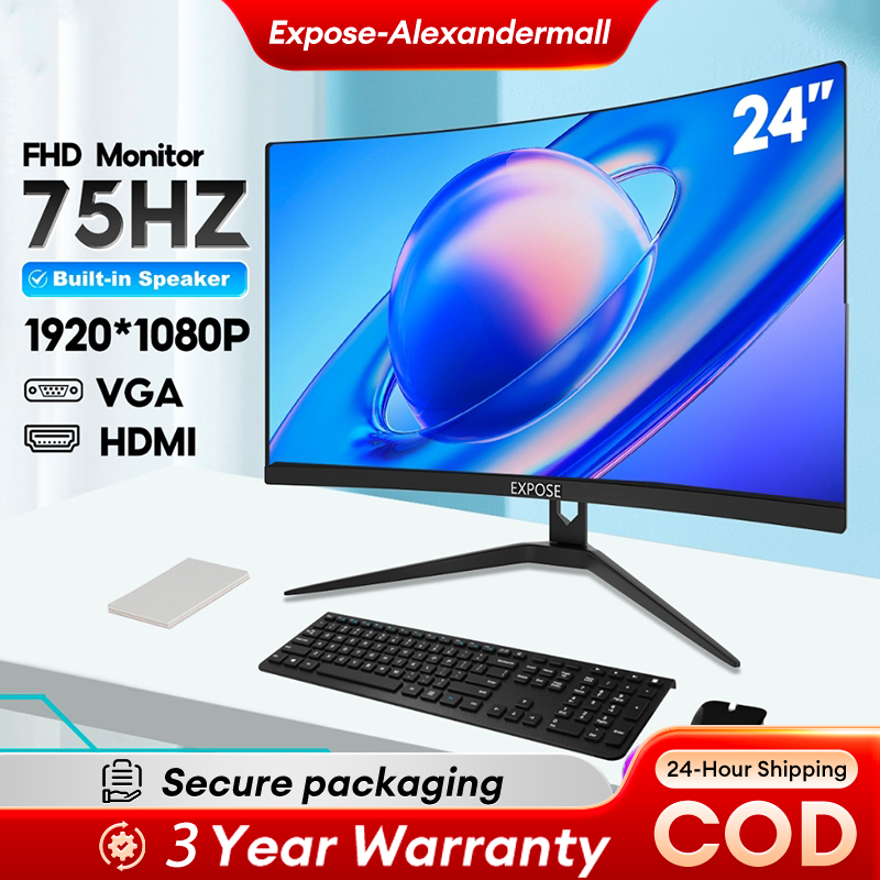 Expose 24 Inch Monitor Gaming 75HZ 1080P Computer Monitor 165HZ Flat Curved Monitor HDMA VGA DP