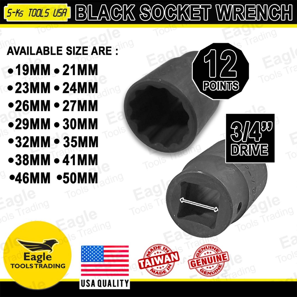 AB Tools 46mm 3/4in Drive Metric Impact Socket – Shallow, 12 Sided, Bi-Hex, HGV