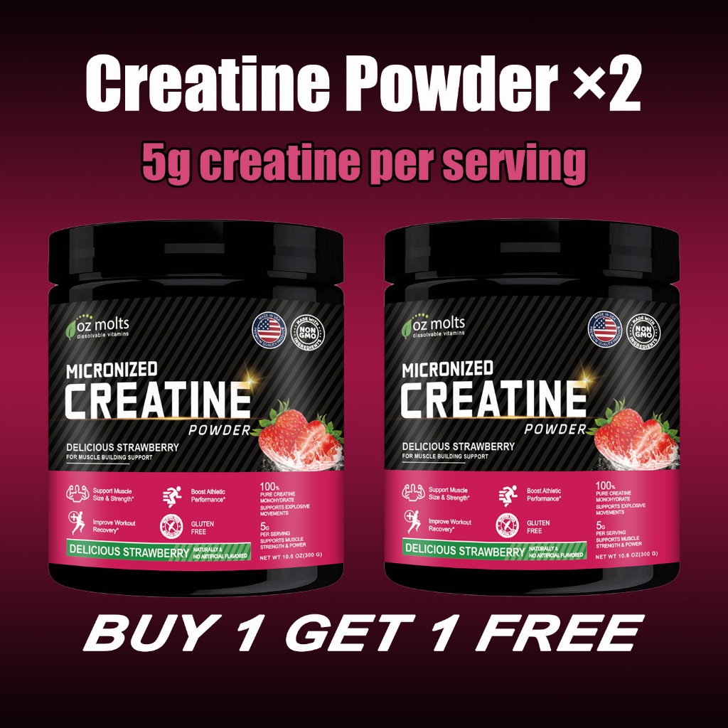 Ozmolts Creatine Monohydrate Powder Strawberry 300g 60 Serving Athlene ...