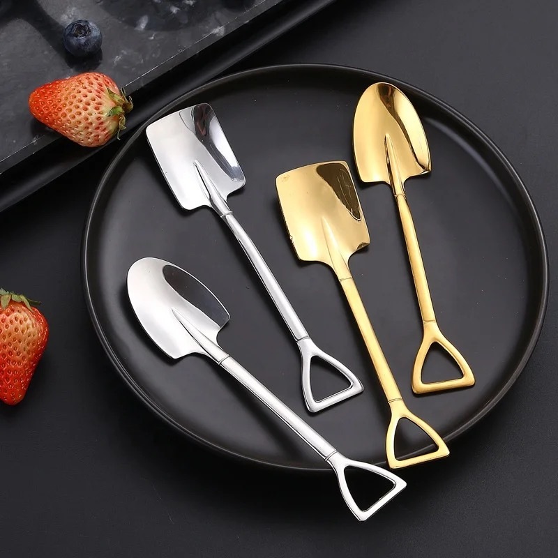 Flatware Set 4pcs Shovel Shape Spoon Tea Coffee Sugar Spoon Ice Cream Dessert Spoons Pudding Yogurtn Appetizer Party Supplies Gold Rose Chocolate Stirring