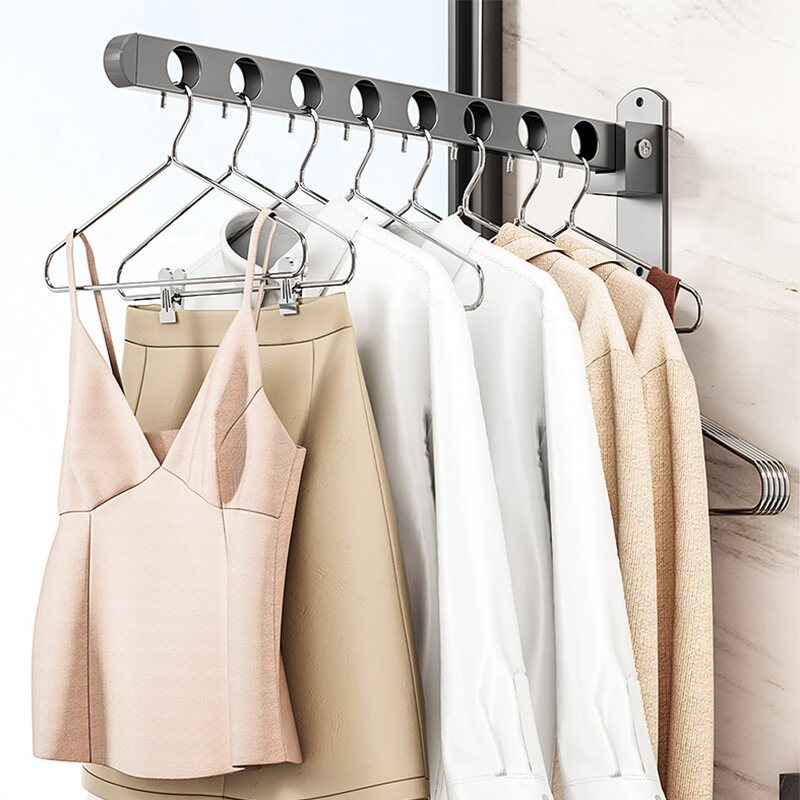 Uxcell Foldable Wall Mount Clothes Hanger - 5 Hook Stainless Steel Drying Rack For Bedroom & Bathroom