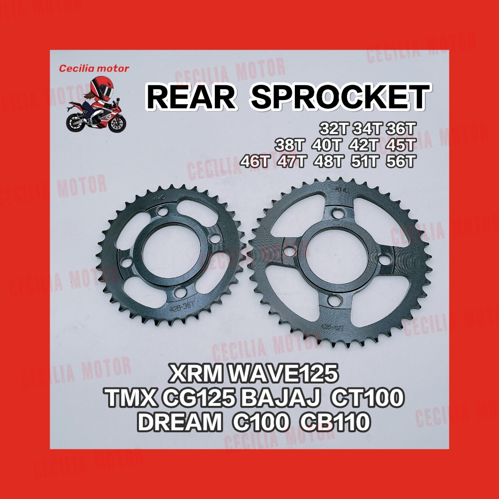 REAR SPROCKET XRM/TMX/BAJAJ/DREAM/BC175/HD3/RS100/WIND125-32T/34/36/38 ...