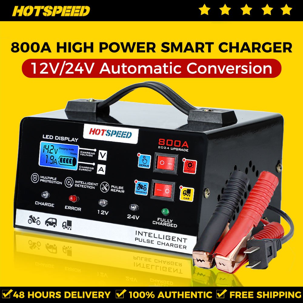 HOTSPEED Car Battery Charger Heavy Duty 12V 24V Intelligent Pulse ...