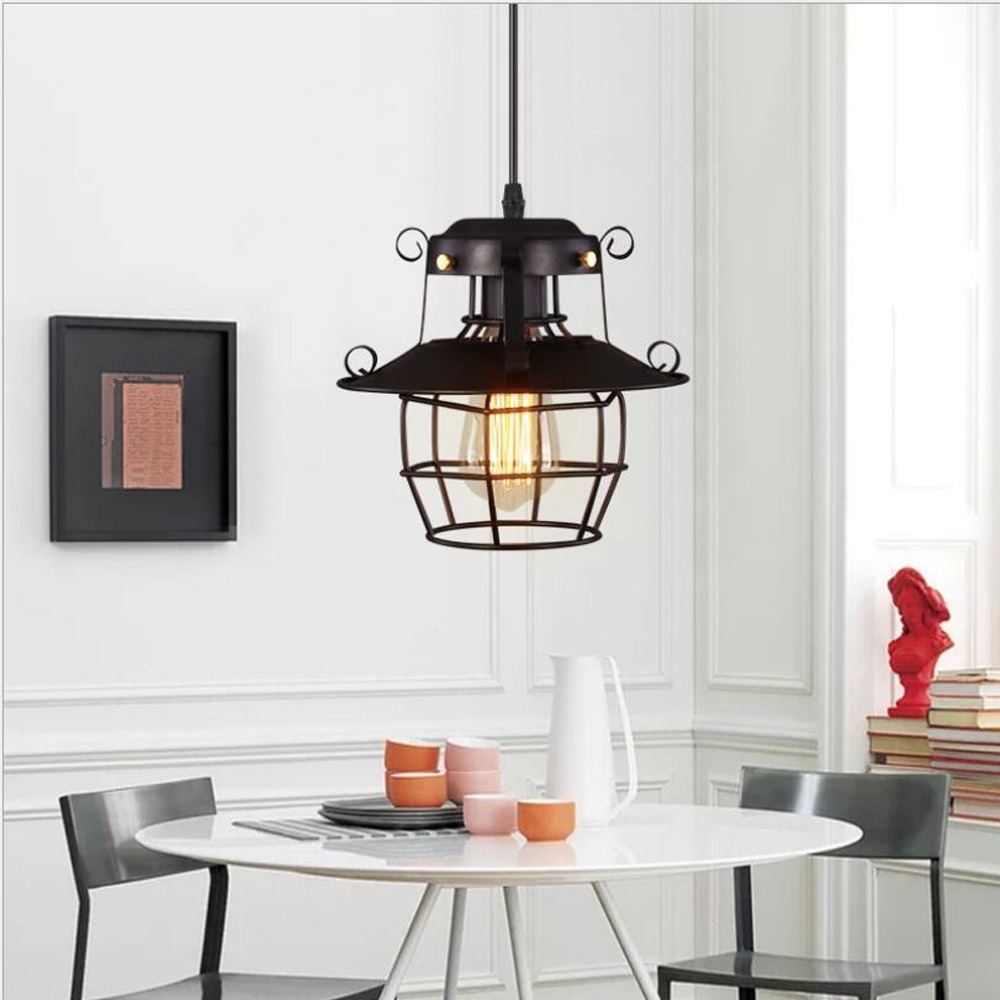 Vintage Loft Pendant Lights Metal Industrial Chandelier Fixtures Cage ...