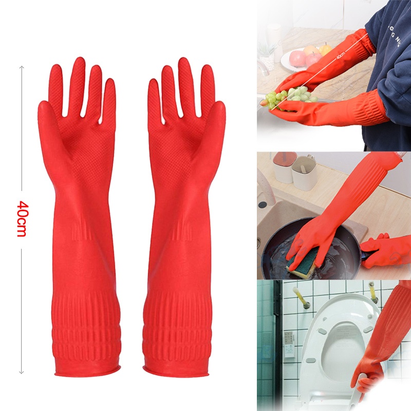 Cleaning Gloves Household Rubber Gloves KitchenDishwashing Gloves  Waterproof Long Size Reusable 40CM