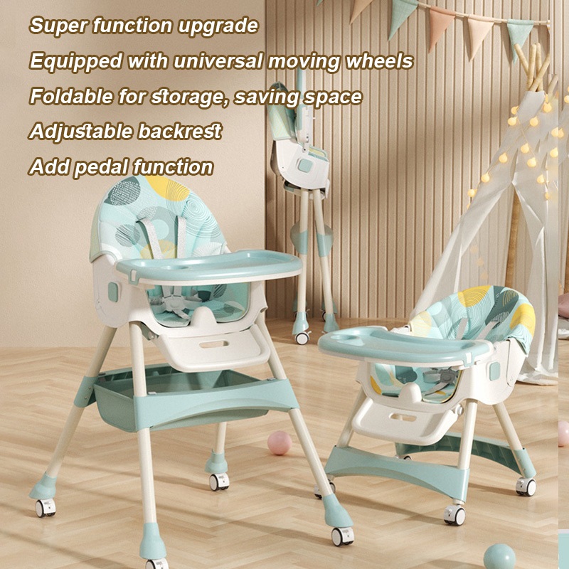 High Chair Baby Feeding Foldable, Adjustable Backrest Universal Wheel ...