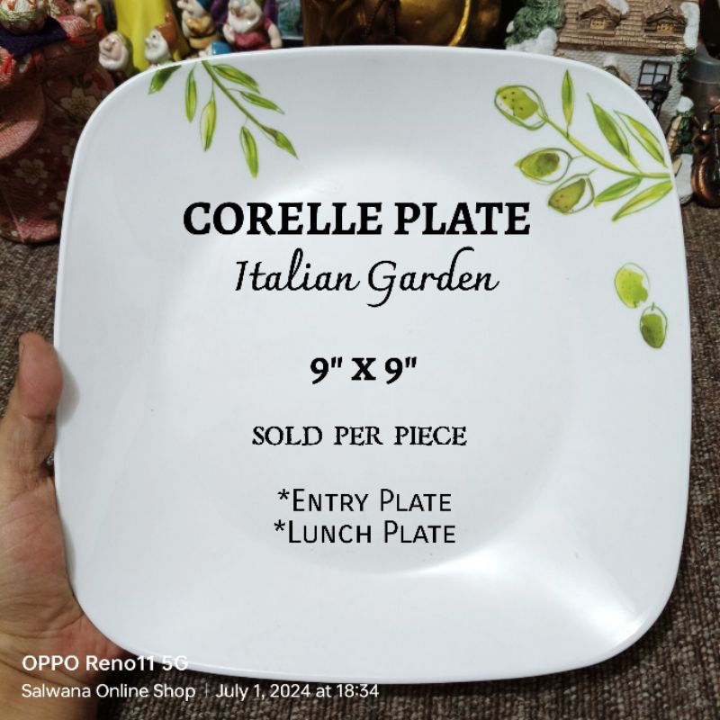 9"x9" CORELLE USA ITALIAN GARDEN MICROWAVABLE SQUARE PLATE • SOLD PER
