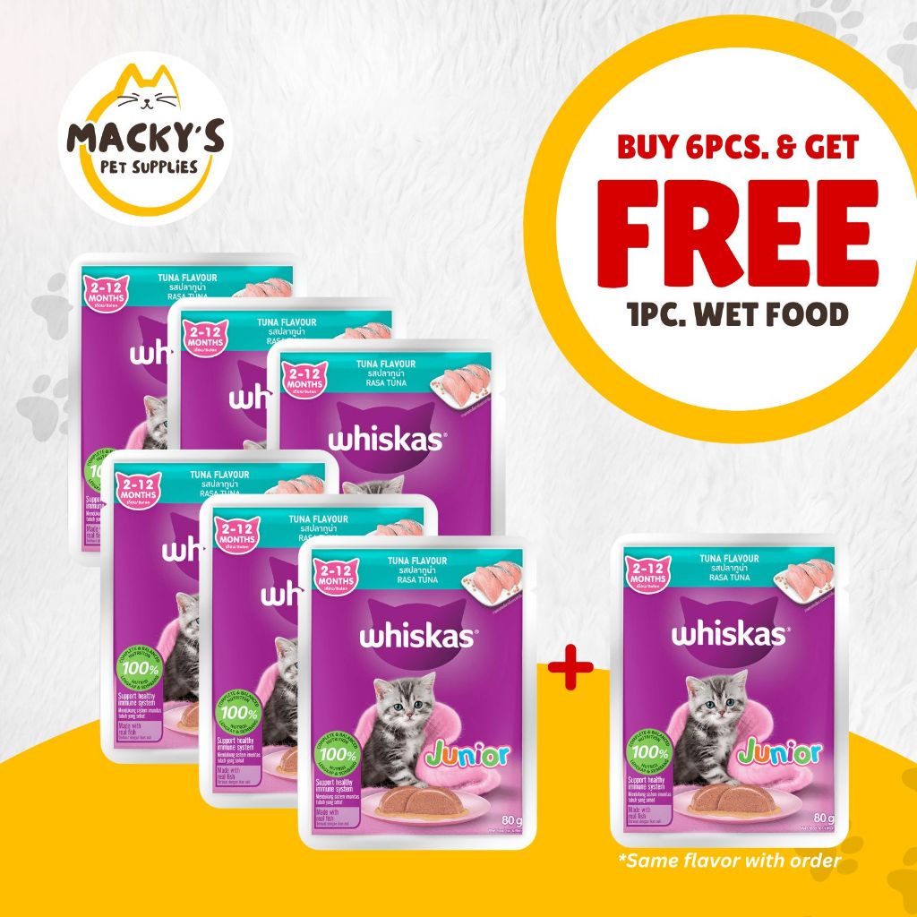 6 + 1FREE Whiskas Junior (Tuna / Mackerel / Chicken Mousse) Wet Cat ...