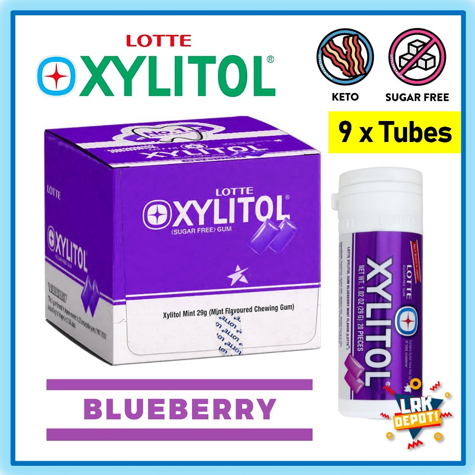 Lotte Xylitol Tube Chewing Gum (Blueberry Mint Flavor) Sugar Free Halal ...