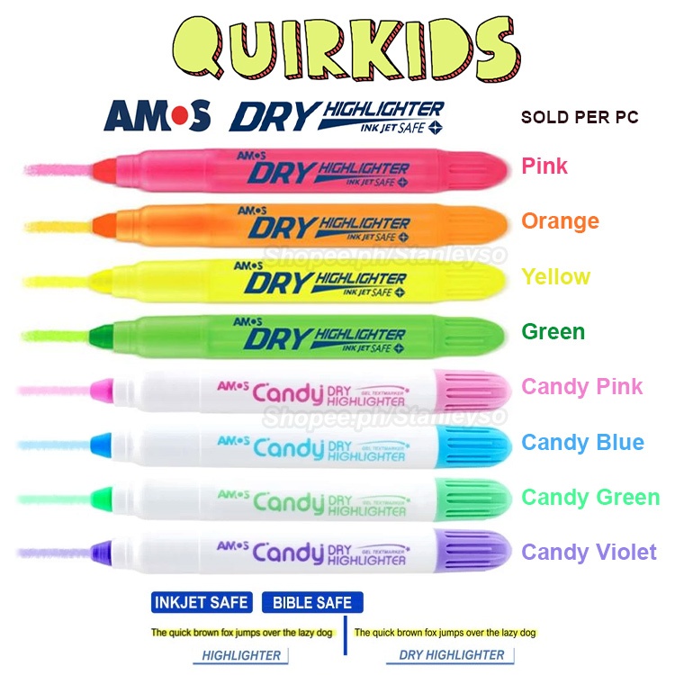 Amos Dry Gel Highlighter Pen Marker Wax Bible Safe Shopee Philippines